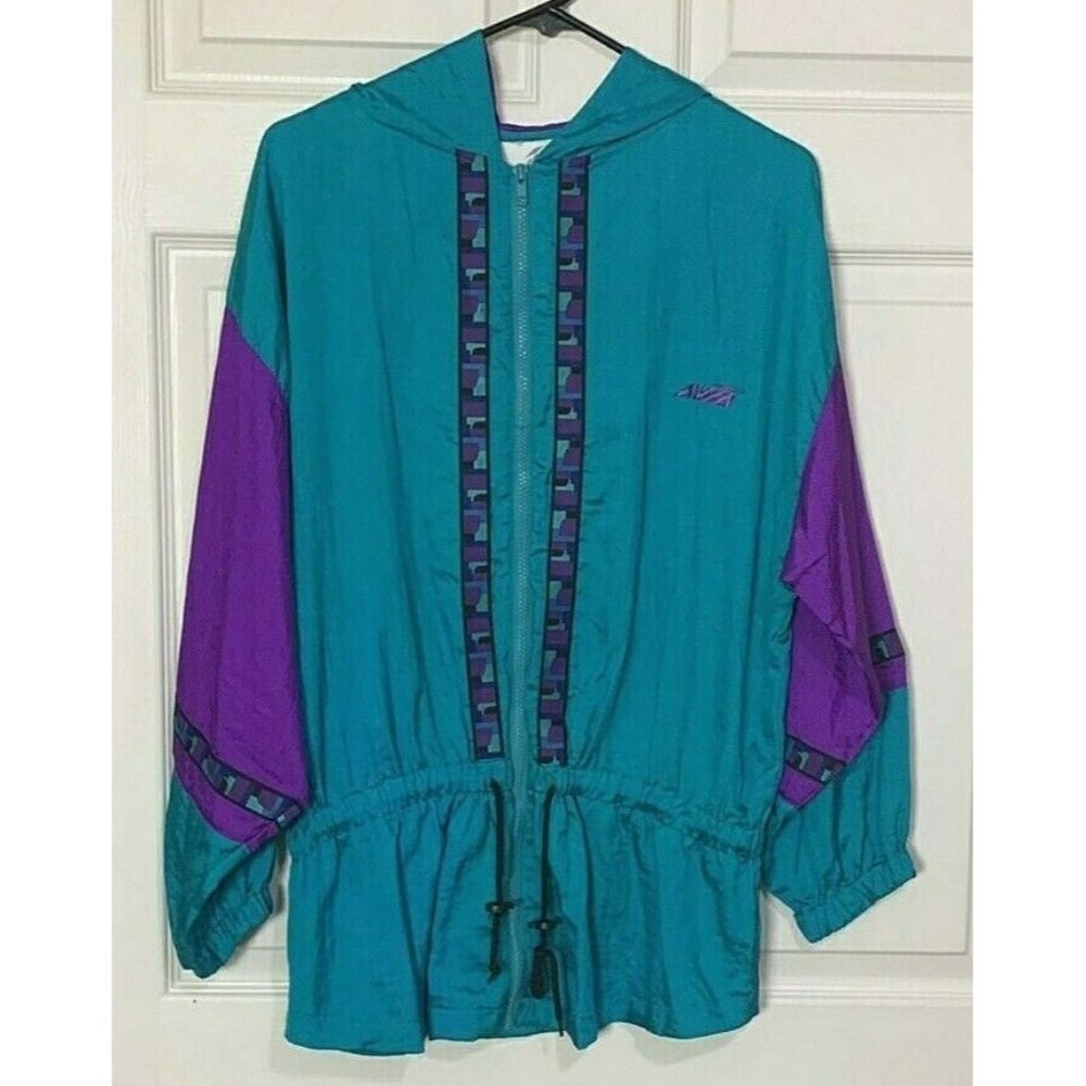 Avia Nylon Windbreaker Women's Medium Vintage Purple Blue Jacket 80’s 90’s